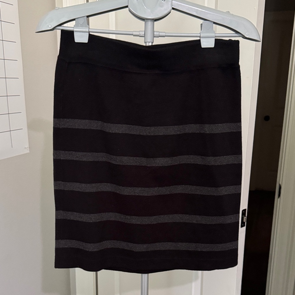 LOFT Black and Gray Striped Mini Skirt